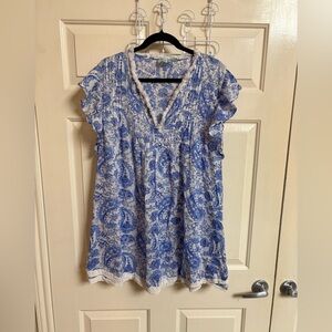 True Destinations 100% Cotton Flutter Sleeve Boho Mini Dress Bathing Suit Cover